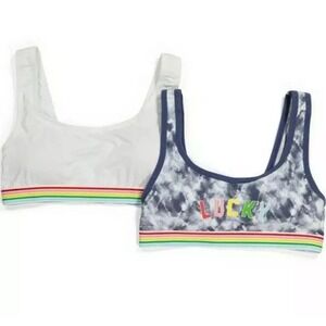 2 Pk LUCKY BRAND Womens XL Bralette Sports Bra Soft Remove Pads White & Blue XL